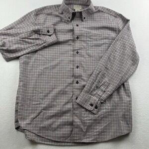 LL Bean Shirt Men's Large Houndstooth Black Red Button‎ Up Long Sleeve Pocket
